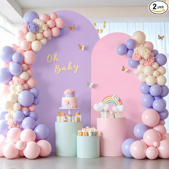 Pink and Purple Photo Arch Backdrop Cover Set of 2 for Baby Shower Party 7.2ft and 6ft Arch Covers Stretchy Backdrop Spandex Arch Stand Covers for Girls Birthday Wedding Banquet Background