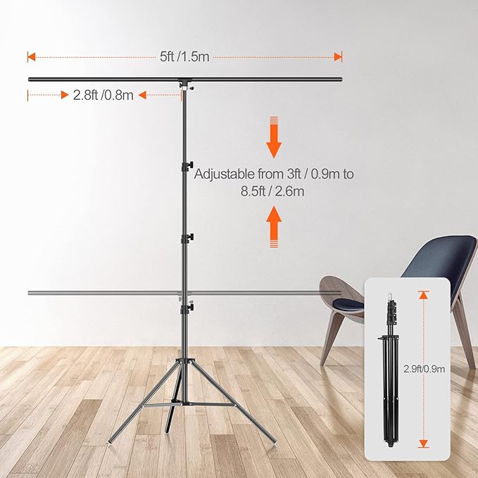 8.5 x 5ft T-Shape Portable Backdrop Stand with Sandbag - GLOSHOOTING Adjustable Photo Background Stand Kit with Spring Clamp and Carry Bag for Photography Party Photoshoot Studio Video