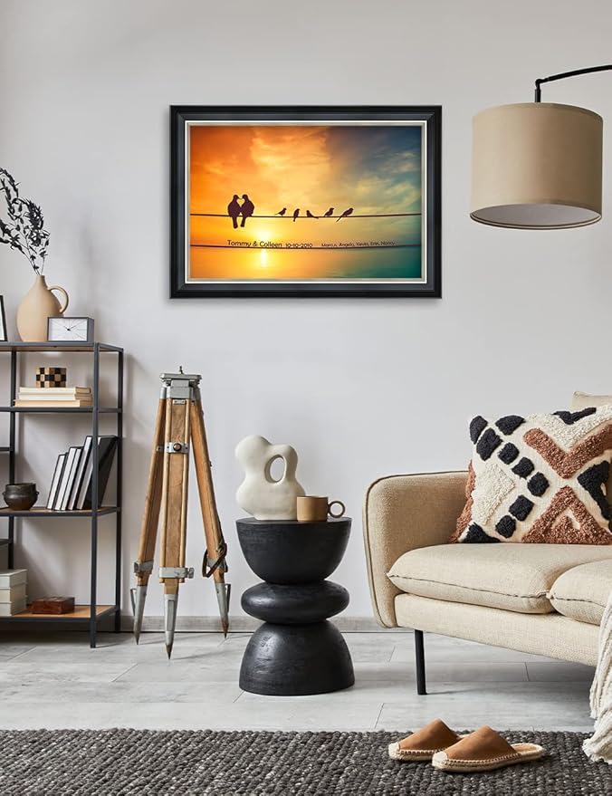 IPIC - We are Family Personalized Framed Wall Art with Names and Date on, Giclee Prints with Solid Wood, Custom Gifts for Wedding Anniversary. Total Framed Size: 27.25" W x 19.25" H