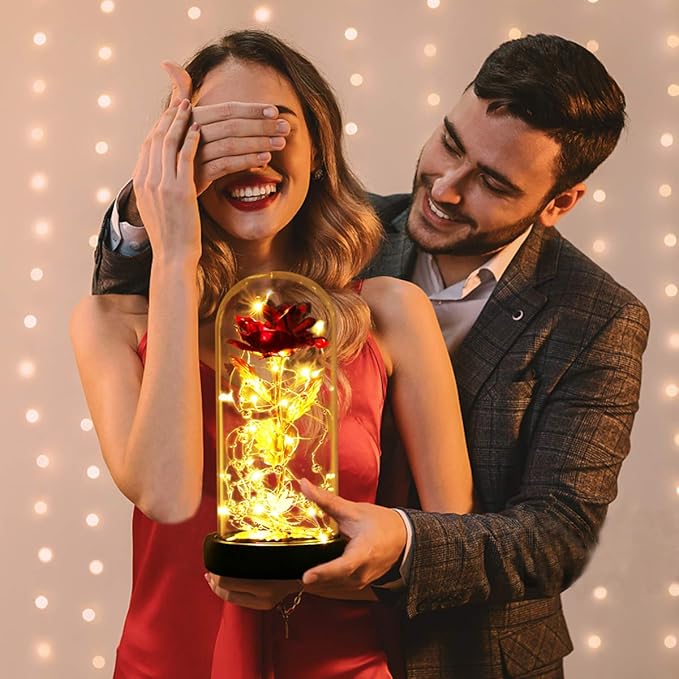 Valentines Day Gifts for Her,Valentines Gifts for Women,Flowers for Delivery Prime,Flower Galaxy Artificial Flower Light Up Rose in A Glass Dome,Anniversary Mothers Day, Birthday Gifts