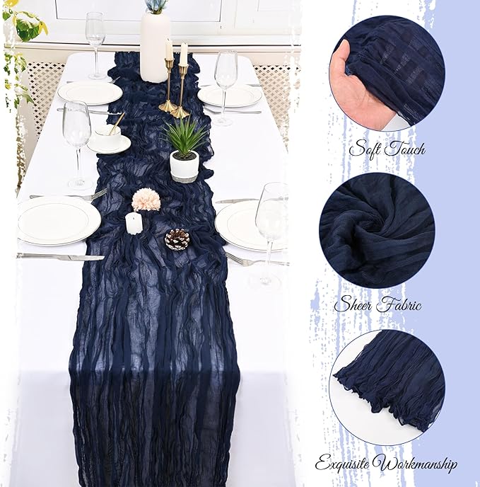 25 Pack Navy Blue Cheesecloth Table Runner 17 x 108 Inch Fall Thanksgiving Boho Rustic Farmhouse Gauze Cheese Cloth Runner for Wedding Party Baby Shower Home Decor Holiday Decorations