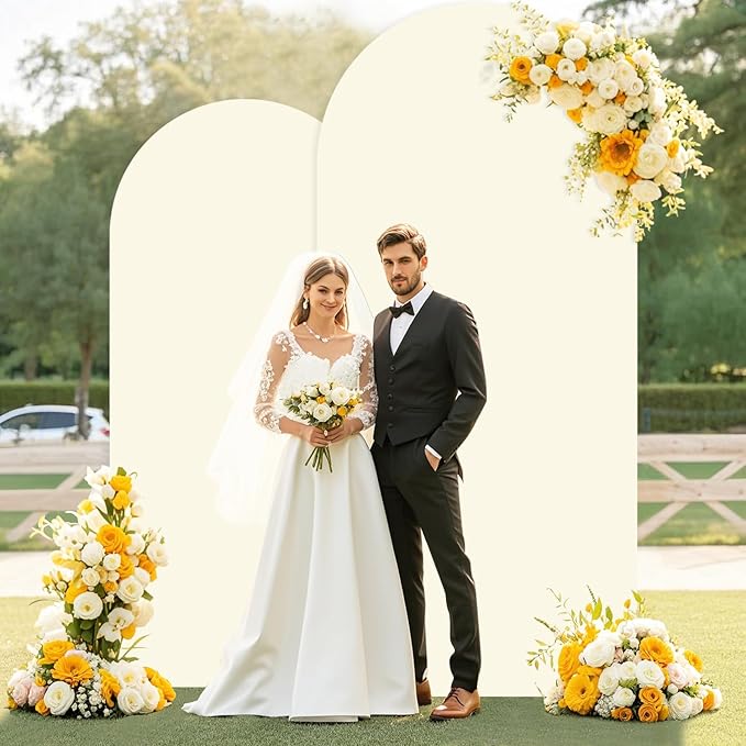 Ivory Wedding Arch Cover Set of 2 (6ft 7.2ft) Arch Backdrop Covers Spandex Fitted Wedding Arch Stand Cover Balloon Arch Cover Round Top Arch Backdrop Cover for Baby Party Birthday Banquet Shower Deco