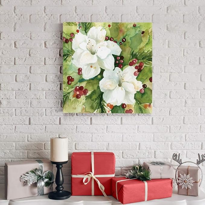 Renditions Gallery Holly Leaves Wall Art, Christmas & Winter Artwork, Festive Red & Green, Flowers, Floral, Premium Gallery Wrapped Canvas Decor, Ready to Hang, 40 in H x 40 in W, Made in America