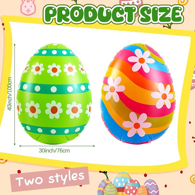 Liliful 2 Pcs 40inch Giant Easter Inflatables PVC Decorations Standing Blow up Colorful Easter Egg Rabbit Bunny Outdoor Decor for Holiday Party Yard Indoor Outdoor Garden Lawn(Daisy Stripe)