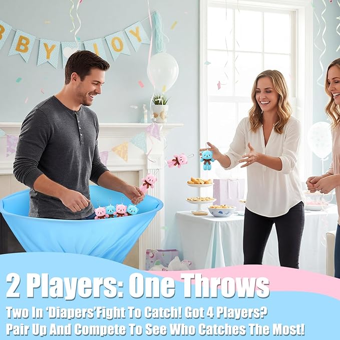 22 Pcs Funny Baby Shower Diapers Games Activities Fun Bridal Shower Games How Many Plushies Can You Catch in Your Big Diaper Gender Reveal for Boys Girls Adults (Classic,Pink and Blue)