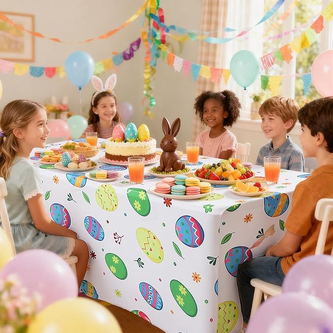 Oudain 2 Pcs Easter Stretch Table Cover 6 Feet Easter Spandex Table Clothes Egg Theme Party Decorations for Holiday Party Celebration Picnic Dinner Decor