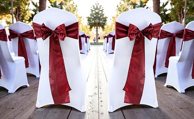 VDS Satin Chair Sashes Chair Cover Back Tie Sateen Bows Ribbon for Wedding Birthday Graduation Engagement Ceremony Event Party Banquet Venue Hotel All Dining Chair Decoration (250PC) (Maroon)