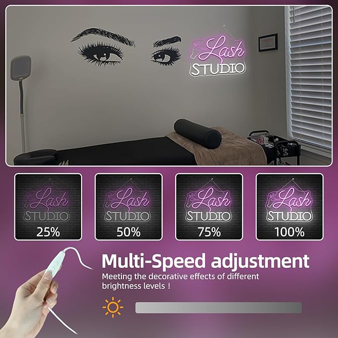 Lash Studio Neon Sign Eyelashes Room Neon Signs For Wall Decor Dimmable Led Light Spa Beauty Makeup Salon Studio Barber Shops Decoration Lash Tech Gifts Usb Powered 14.6" X 7.5"