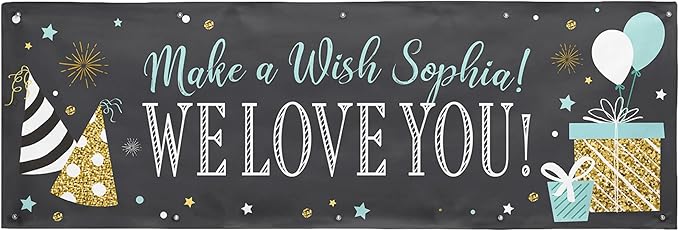 Let's Make Memories Personalized Happy Birthday Banner for Kids - Custom Birthday Party Decorations - Indoor/Outdoor Vinyl - Any Text - Chalkboard Celebration - 10ft