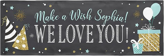 Let's Make Memories Personalized Happy Birthday Banner for Kids - Custom Birthday Party Decorations - Indoor/Outdoor Vinyl - Any Text - Chalkboard Celebration - 10ft