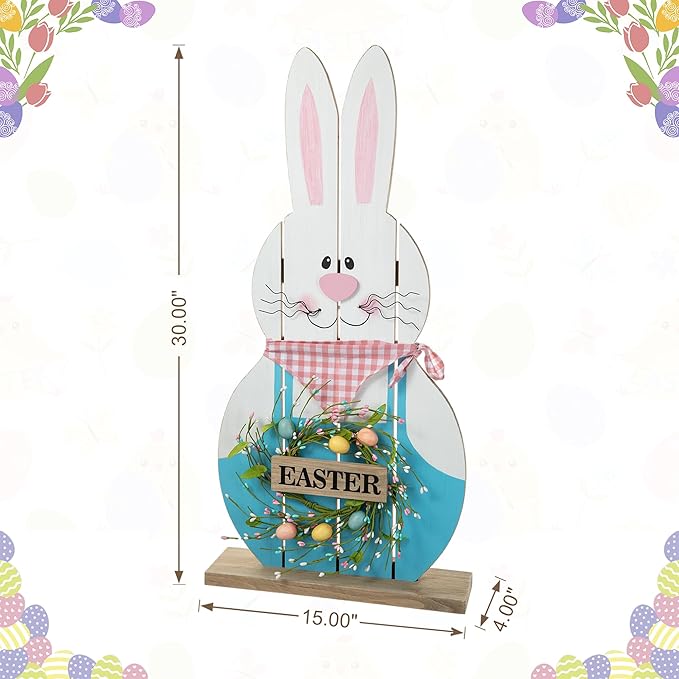Glitzhome 30" H Easter Wooden Bunny Porch Decor，Standing Bunny Sign Decoration for Home or Yard