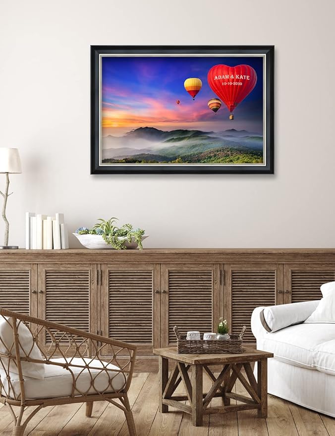IPIC - Romance on High, Personalized Ideal Gift Custom Framed Wall Art with Names and Date, Giclee Prints with Solid Wood Frame, Unique and Memorable Present. Wall Art for Home Decor.