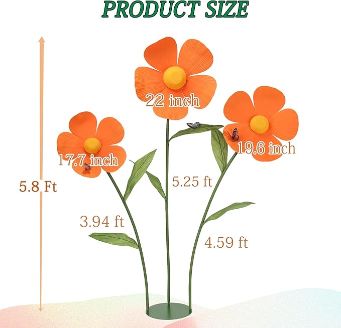 Giant Artificial Daisy Flowers Decoration Five Petal 5.8 Ft Tall Large Fake Daisies Spring Wild Flower for Party Garden Office Home Wedding Decor(Orange)