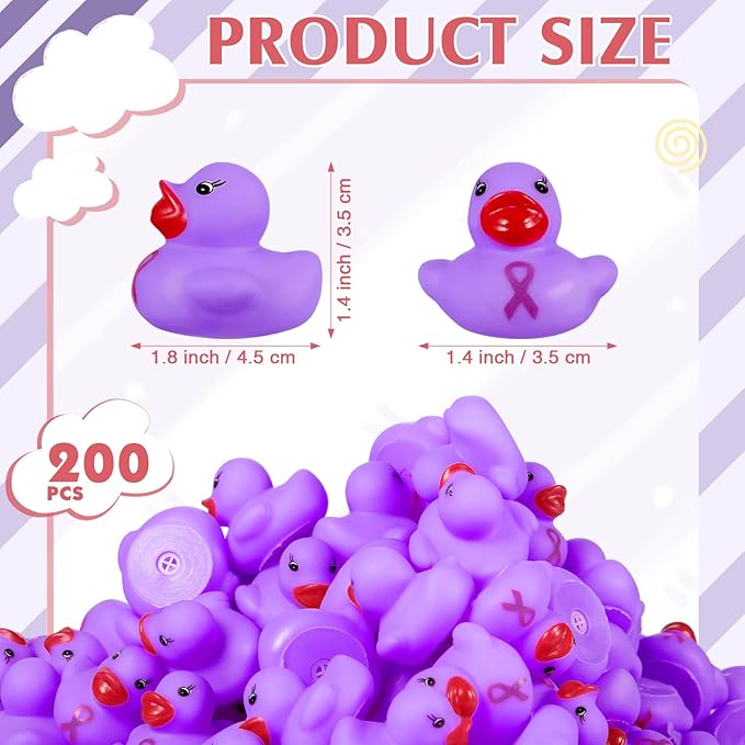 200 Pcs Purple Rubber Ducks Domestic Violence Awareness Ribbon Bath Duck Float Mini Bath Toys Bulk Pancreatic Cancer Alzheimers Awareness Products for Charity Event Supplies
