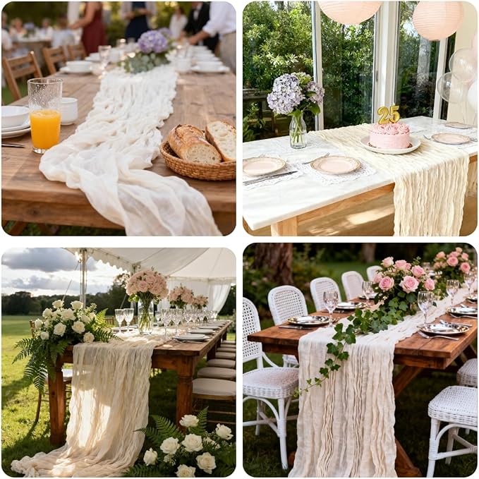 20 Pack Beige Cheesecloth Table Runners 35 x 71 Inch Rustic Boho Gauze Christmas Table Runner for Wedding Arch, Party Decoration, Bridal Shower, Reception, Farmhouse Dining Decor