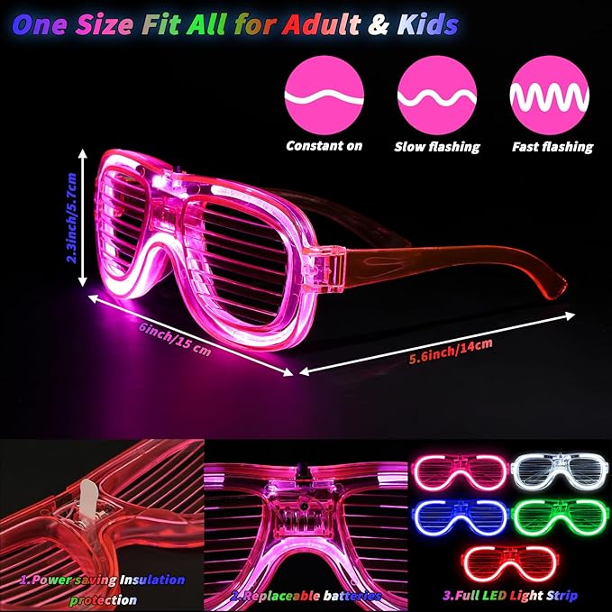80 Pack LED Glasses, Light Up Glasses, 10 Neon Color Party Supplies for Kids Adult, Shutter Shades Light up Glasses, Glow Sticks Sunglasses Party Favors Birthday Christmas Carnival Party Glow Toys