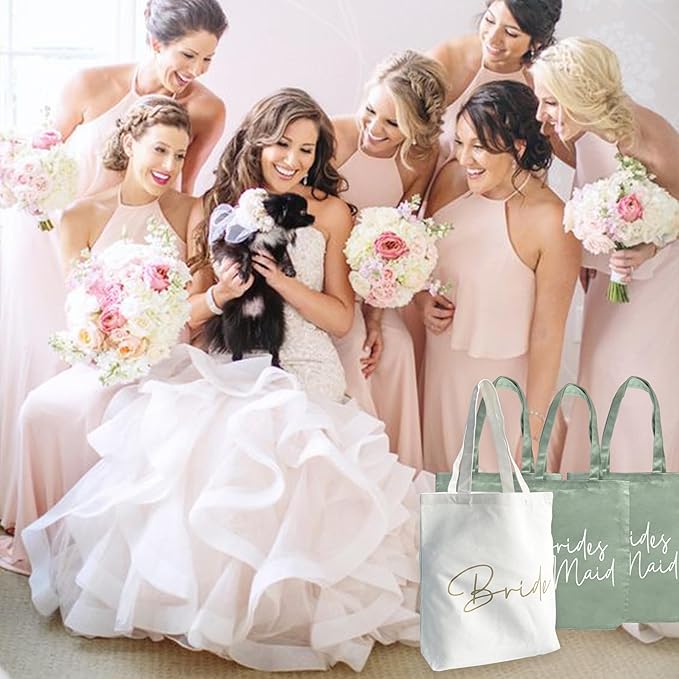 LADY & HOME 6pcs Bachelorette Party Tote Bag, Bride Bridesmaid Cotton Tote Bag for Wedding Gifts