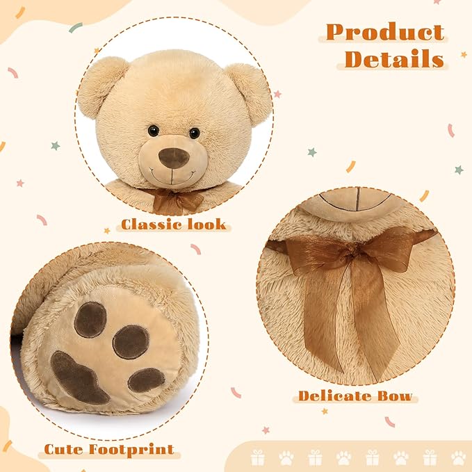 Tezituor Giant Teddy Bear Stuffed Animal 4ft - Classic Big Teddy Bear - Brown Large Stuffed Bear Plush Toys for Kid Christmas Birthday - Gift for Girlfriend