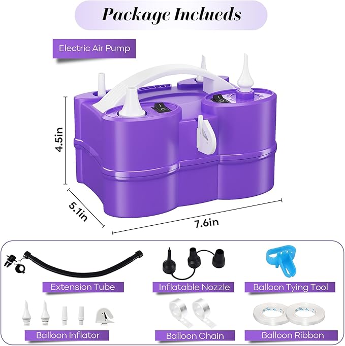 Electric Balloon Pump, 3-in-1 Portable Air Pump for Inflatables and Balloons, Dual Nozzle Balloon Blower Machine for Latex 260q Foil Balloons 110V Inflator Deflator for Pool Floats Air Mattress