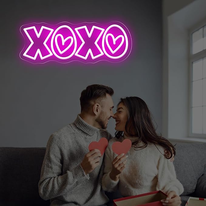 XOXO Neon Sign, Hot Pink LED Light with Romantic Heart Accents for Lover Valentine Gifts, Bedroom Wall Art, Valentine’s Day Gift, Romantic Home Decor, Couples Gift 15″ × 5.7″