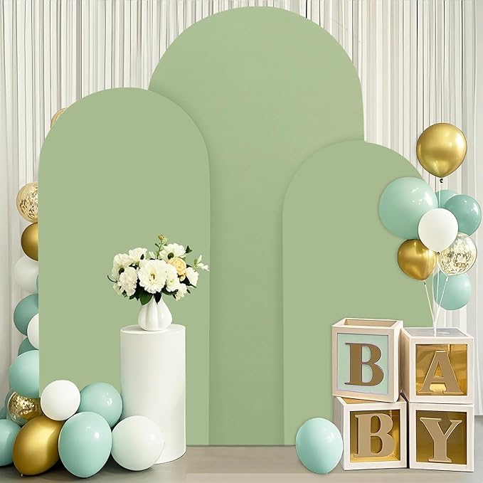 6FT 6.6FT 7.2FT Wedding Arch Cover Set of 3 Sage Green Arch Covers Stretchy Backdrop Round Top Chiara Spandex Arched Backdrop Cover for Birthday Balloon Party Banquet Event Ceremony Decor
