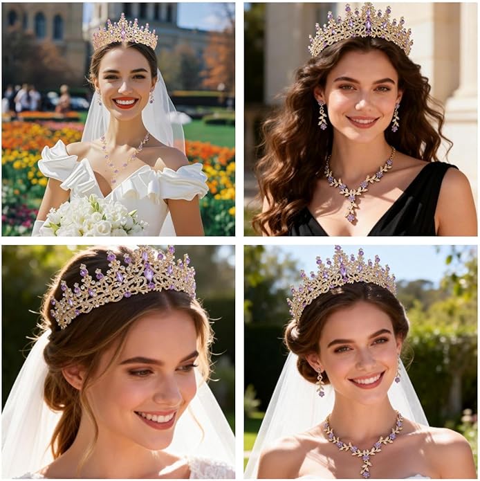 Kamirola Tiaras and Crowns for Women,Tiaras Earrings Necklace, Crystal Bridal Jewelry Set (TR48)