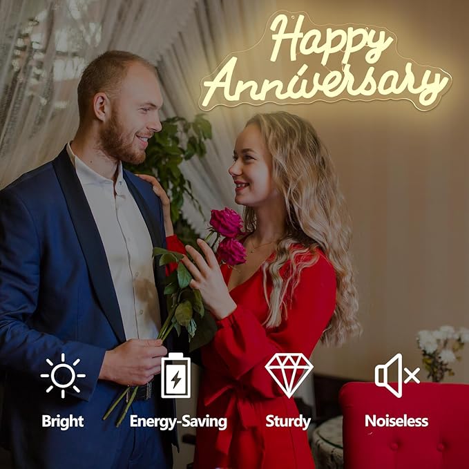 Happy Anniversary Neon Sign Dimmable Wedding Anniversary Decorations Led Sign Backdrop Feliz Aniversario Light Up Sign for Party Decor Gift for Couple(16.2"x6.14")