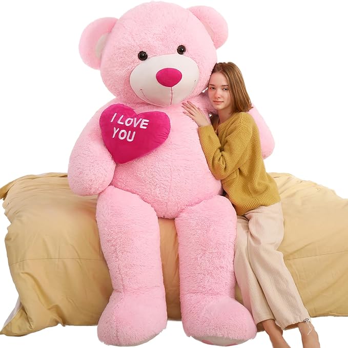 Red Heart Giant Teddy Bear 6ft, Big Teddy Bear Stuffed Animals with Embroidered I Love You for Girlfriend Christmas Birthday, Huge Valentines Teddy Bear Gifts (Pink, 72 inches)