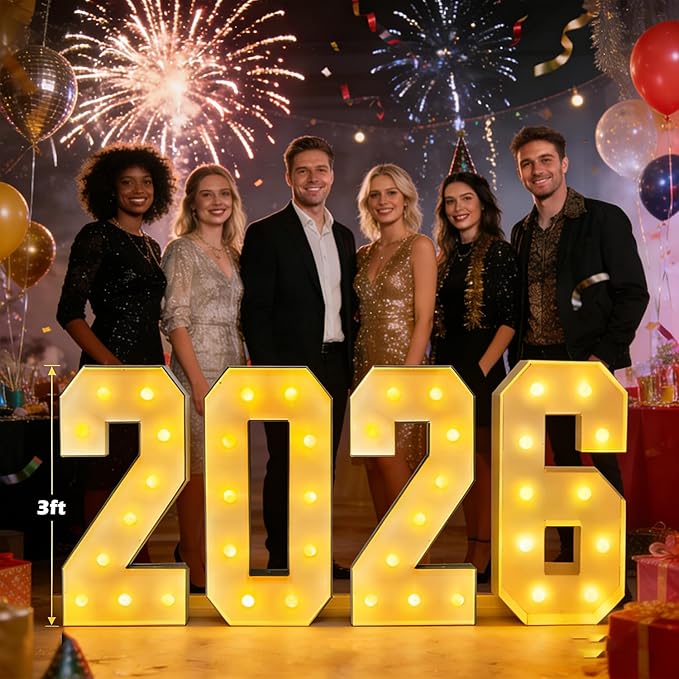 LANGXUN 3ft 2026 Numbers Kit for New Year Graduation Decorations Photo Backdrop, Large LED Marquee Light Up Letters, Class of 2026 Ornaments Sign for High School Party Supplies Décor