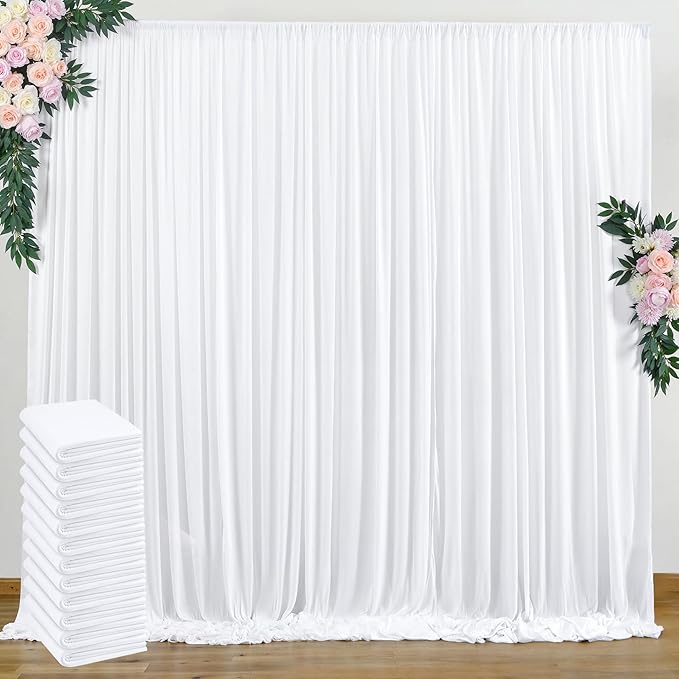 60 ft x 10 ft Wrinkle Free White Backdrop Curtain for Parties, 12 Panels 10ft Polyester White Photo Backdrop Drapes for Graduation Birthday Wedding Party Stage Curtains