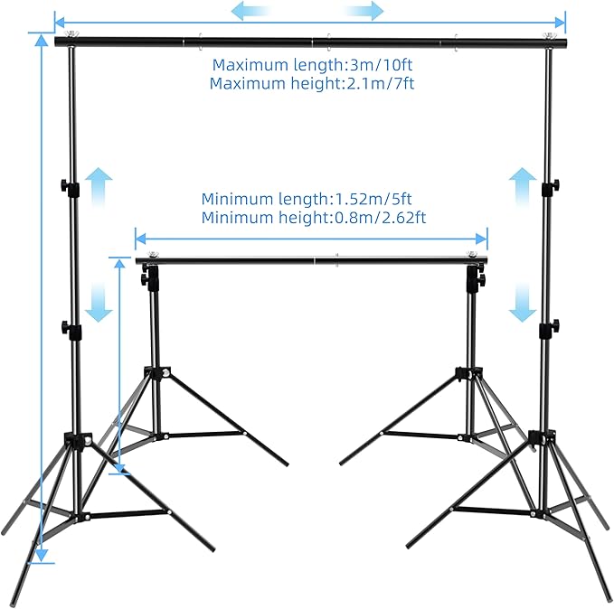 Backdrop Stand 10x7ft(WxH) Photo Studio Background Stand Support System Backdrop Support Kit, for Photography, Advertising Display, Parties Decoration