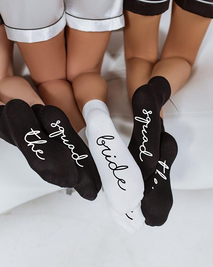 Funky Junque Bride Socks for Bachelorette Party Favors, Bridesmaid Gifts, 100% Cotton Crew Socks, Bridal Shower Accessories