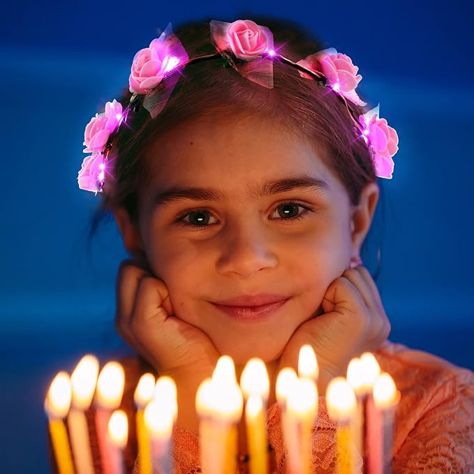 Chumia 50 Pcs LED Flower Crowns Headbands Light up Flower Wreath Garlands Glow in the Dark Floral Headpiece Hair Accessories for Women Valentine Mardi Gras Birthday Cosplay Holiday Wedding Beach Party