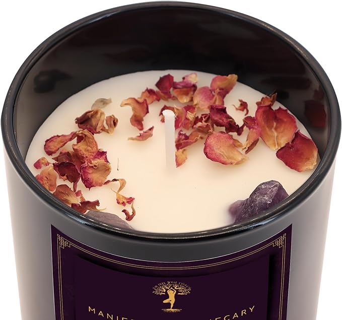 Release Aromatherapy Candle – Cannabis & Rose Scent with Amethyst Crystals – Hand-Poured Soy Candle for Stress Relief, Relaxation & Mindfulness by Manifest Apothecary-Purple (Release)