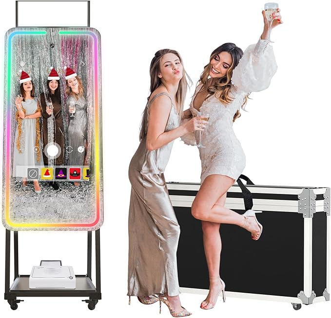 MWE Magic Mirror Photo Booth Machine Touch Screen with Printer,12MP 4K HD Camera,RGB Surround Light Music Sync,Professional Photography Light,Dual System,Software APP Remote Control (47in+Printer)
