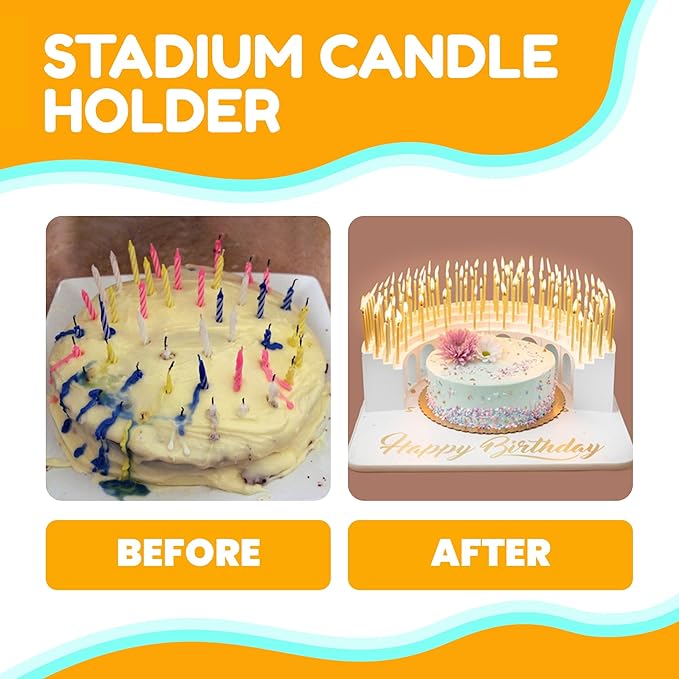 Modular Birthday Candle Holder Grandstand for Milestone Birthdays - Perfect for 40th, 50th, 60th, 70th, 80th, 90th, & 100th - Includes 100 Gold Birthday Candles - Cake Decorations