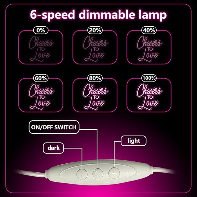Cheers to Love Neon Sign, Wedding Led Neon Light Signs for Bachelorette Bridal Engagement Party Decoration Wall Decor Valentine's Day Night Light Bridal Shower Dimmable USB Powered(13.8"*13")