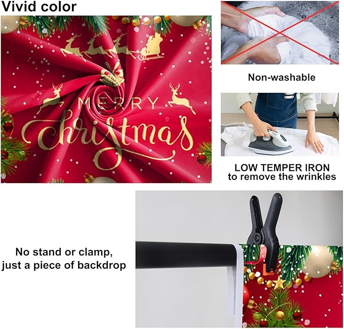 Baocicco 12x8ft Merry Christmas Photography Background Merry Xmas Baubles Ribbon Green Plants Backdrops for Photoshoot Winter Holiday Party Banner Festival Celebration Banner Photo Booth Studio Prop