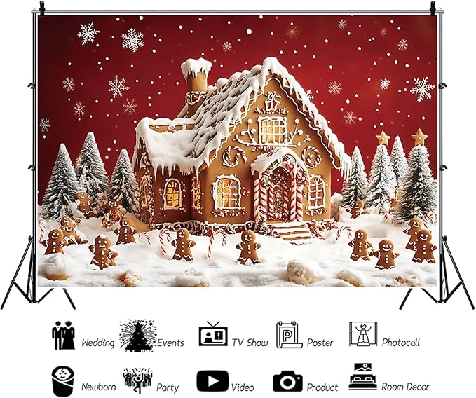 Baocicco 10x6.5ft Christmas Gingerbread House Backdrops for Photography Snowflake Winter Merry Xmas Display Background for Baby Shower Birthday Party Banner Kids Boys Girls Portrait Photo Studio