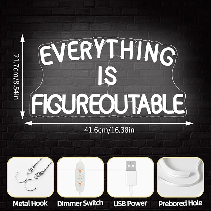 Everything is Figureoutable Neon Sign Dimmable Inspirational Neon Wall Art Motivational Neon Lights for Classroom Office Home Wall Decor Positive Gifts
