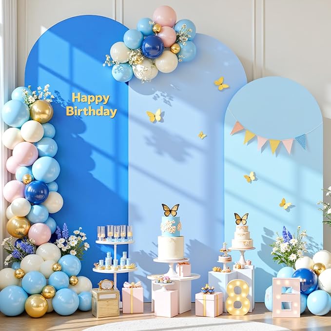 Blue Arch Backdrop Cover 3 Set-4FT, 5FT, 6FT Spandex Fitted Wedding Arch Stand Covers for Baby Shower Boys Birthday Party Wedding Ceremony Banquet Photo Arch Stand Background Decorations