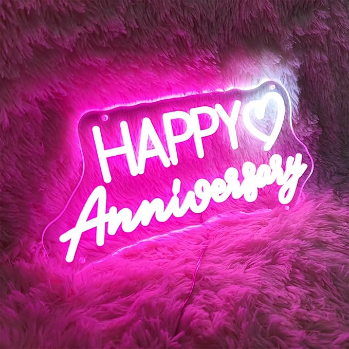Happy Anniversary Neon Sign,Happy Anniversary Led Signs, Decoration Neon Lights for Bar Pub Christmas, Restaurant, Bedroom Wall Decor Cute Neon Signs Engagement Birthday Wedding Party,SIGNVIA