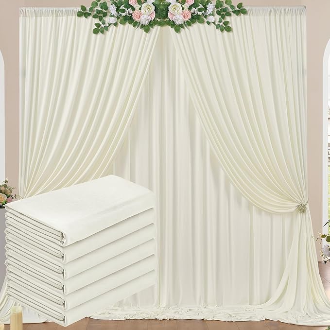 30 ft x 8 ft Ivory Backdrop Curtain Panels, 6 Panels 5 ft x 8 ft Wrinkle Free Polyester Photography Backdrop Drapes, Wedding Party Home Decoration Supplies