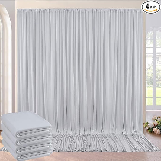 20ft×8ft Wrinkle Free Silver Grey Backdrop Curtains for Parties Wedding, 4 Panels 5×8ft Thick&Silky Polyester Silver Photo Backdrop Drapes Curtain for Birthday Baby Shower Photography Baptism