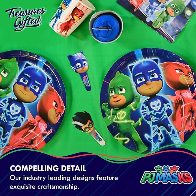 PJ Masks Birthday Party Supplies - Serves 24 Guests - Dinnerware Deluxe Set - Tablecloth, Plates, Napkins & Cups