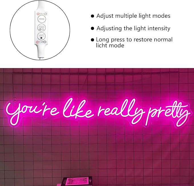 You're Like Really Pretty Neon Signs for Wall Decor, 56.34 inches Pink Light Up Sign for Wedding, Engagement Decor, Dimmable Party Birthday Bedroom Bar Pub Club Wall Decorations