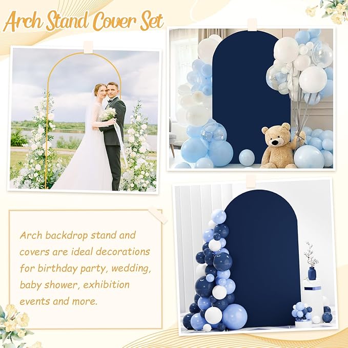 Arch Backdrop Stand and Cover Set 7.2FT Navy Blue Arch Cover Backdrop Fabric for Metal Arched Stands Decor Balloon Arched Stand with Spandex Covers Stretchy Backdrops for Baby Shower Decor