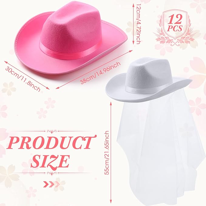 Unittype 12 Pcs Women Cowgirl Cowboy Hats Bachelorette Cowboy Hats for Bridal Shower Wedding Engagement Halloween Cosplay