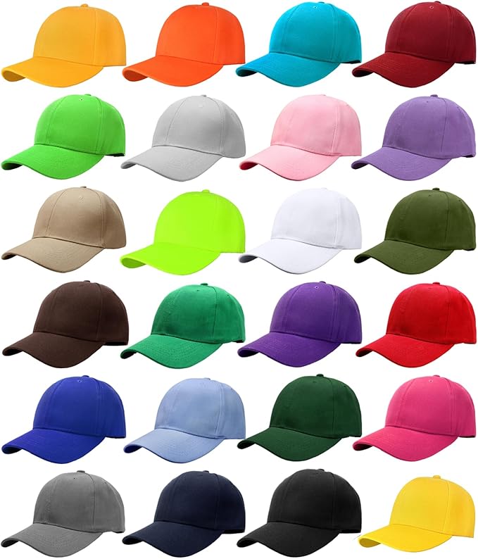 Falari 24/144 Pack Unisex Baseball Cap Bulk Wholesale Plain Blank Hat Adjustable Size