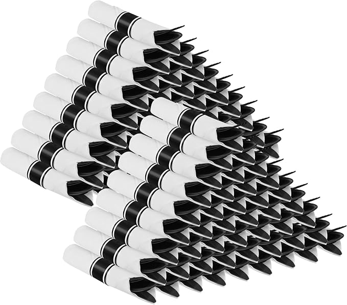 100Pack Black Plastic Silverware, Disposable Plastic Silverware with Napkins, Pre Rolled Black Spoons Forks Knives wiht Napkins, Heavy Duty Wrapped Cutlery Set for Party Wedding
